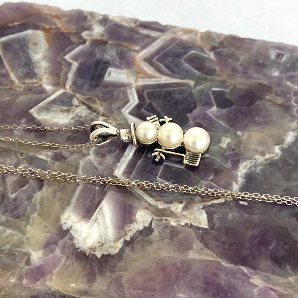 Sterling Silver 925 Dakota West Pearl Snowman Winter Pendant Necklace 18" Chain - Picture 16 of 16